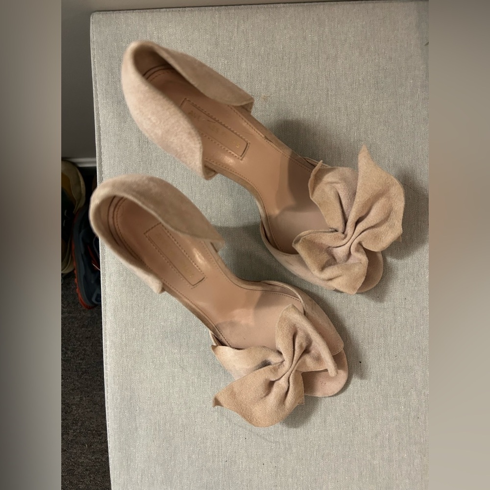 Pink Suede Bow Heels Pointed Toe Feminine Dress Pumps